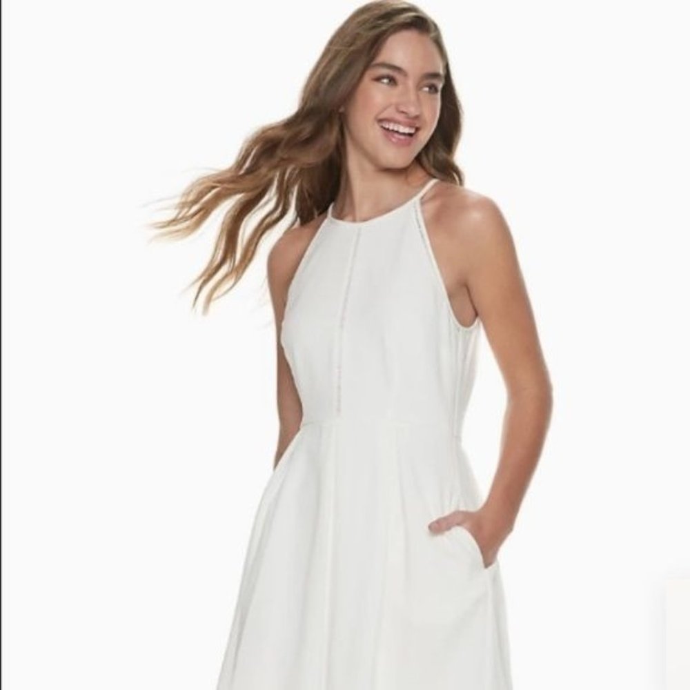 Speechless Womens Skater Mini Dress Sleeveless Halter Neck White Size Small